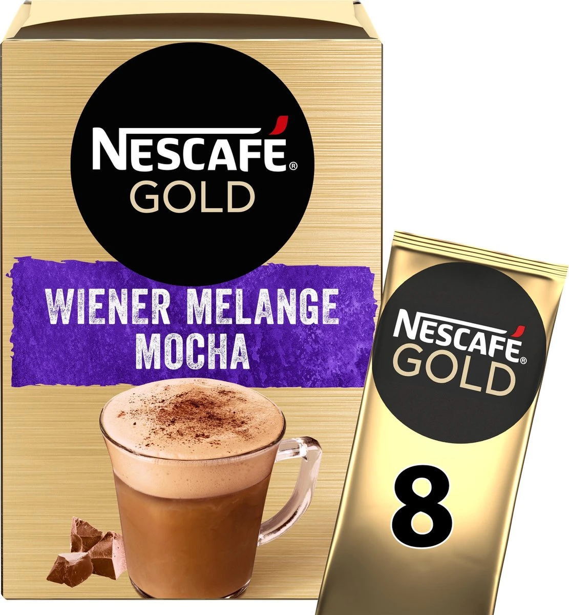 Nescafé Gold Wiener Melange Mocha Oploskoffie - 6 Doosjes à 8 Zakjes 5 Nescafé Gold Wiener Melange Mocha Oploskoffie - 6 Doosjes à 8 Zakjes - Afbeelding 3