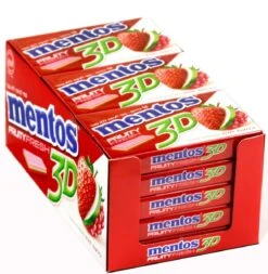 Mentos Fruity Fresh 3 Aardbei Kauwgom - 12 Pakjes