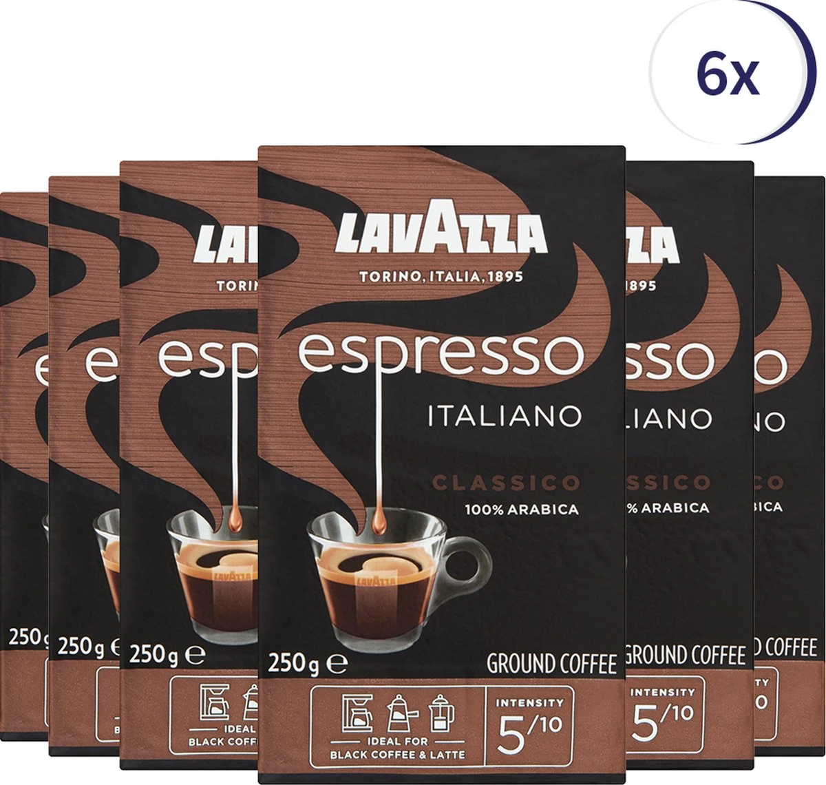 Lavazza Espresso Italiano Classico Gemalen / Filterkoffie - 250 Gram X6 3 Lavazza Espresso Italiano Classico Gemalen / Filterkoffie - 250 Gram X6