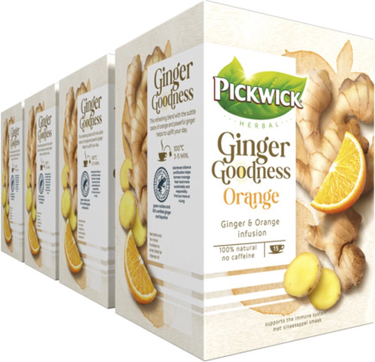 Pickwick Kruidenthee Ginger Goodness Orange - 4 X 15 Theezakjes 3 Pickwick Kruidenthee Ginger Goodness Orange - 4 X 15 Theezakjes