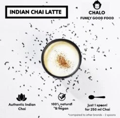 CHALO Chini Masala Chai Latte - Indische Vegan Chai - Zwarte Assam Thee - 25 Porties/ 300GR - Met Minder Suiker -Veilige Voedselwinkel 1200x1177