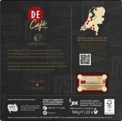 Douwe Egberts D.E Café Espresso Koffiecups - Intensiteit 9/12 - 10 X 20 Capsules 12 Douwe Egberts D.E Café Espresso Koffiecups - Intensiteit 9/12 - 10 X 20 Capsules -Veilige Voedselwinkel 1200x1186