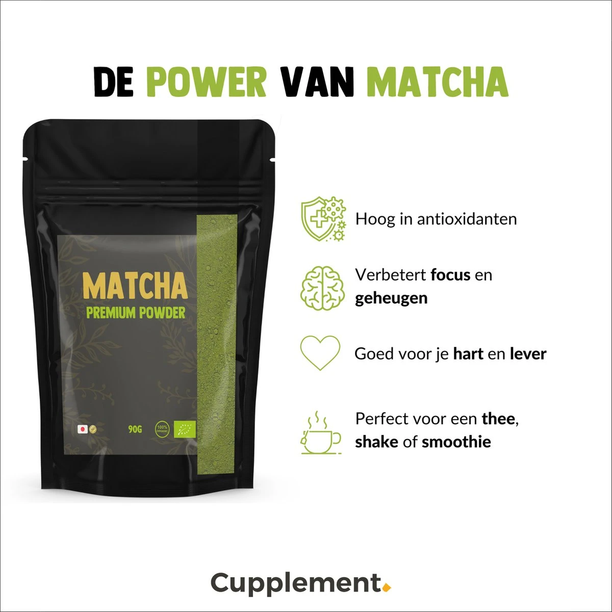 Cupplement | Premium Matcha 90 Gram | Biologisch | Gratis Verzending | Hoogste Kwaliteit Groene Thee Poeder 14 Cupplement | Premium Matcha 90 Gram | Biologisch | Gratis Verzending | Hoogste Kwaliteit Groene Thee Poeder - Afbeelding 12