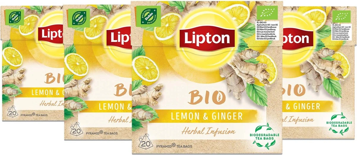 Lipton Ginger & Lemon Kruidenthee, Met De Vurige Smaak Van Gember En Frisheid Van Citroen - 4 X 20 Zakjes - PL-EKO-03 3 Lipton Ginger & Lemon Kruidenthee, Met De Vurige Smaak Van Gember En Frisheid Van Citroen - 4 X 20 Zakjes - PL-EKO-03