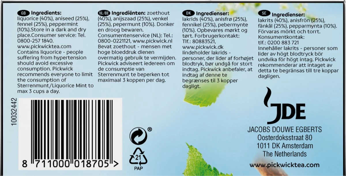 Pickwick Sterrenmunt Kruidenthee - 4 X 20 Zakjes 5 Pickwick Sterrenmunt Kruidenthee - 4 X 20 Zakjes - Afbeelding 3