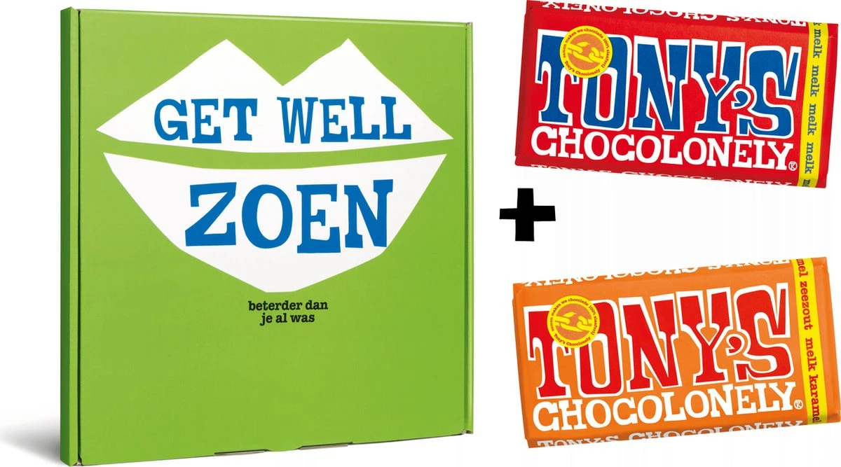 Tony's Chocolonely Geschenkdoos Sterkte! - Belgische Fairtrade Chocolade - Melk Chocolade Repen - Beterschap Cadeau - 2 X 180 Gram 3 Tony's Chocolonely Geschenkdoos Sterkte! - Belgische Fairtrade Chocolade - Melk Chocolade Repen - Beterschap Cadeau - 2 X 180 Gram