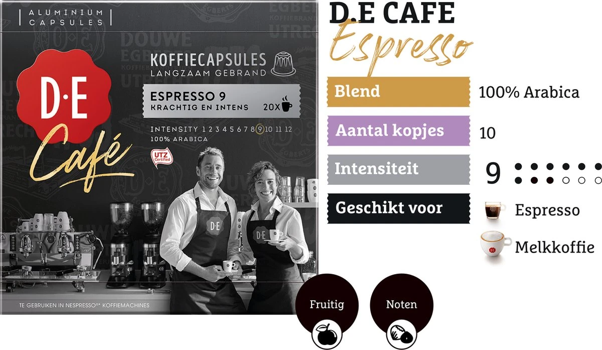 Douwe Egberts D.E Café Espresso Koffiecups - Intensiteit 9/12 - 10 X 20 Capsules 6 Douwe Egberts D.E Café Espresso Koffiecups - Intensiteit 9/12 - 10 X 20 Capsules - Afbeelding 4