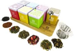 Dutch Tea Maestro - DUTCH TEA MAESTRO - Thee Cadeau - Thee Geschenk - Thee Pakket - Theeplank 7 Blikjes Losse Thee Cadeau