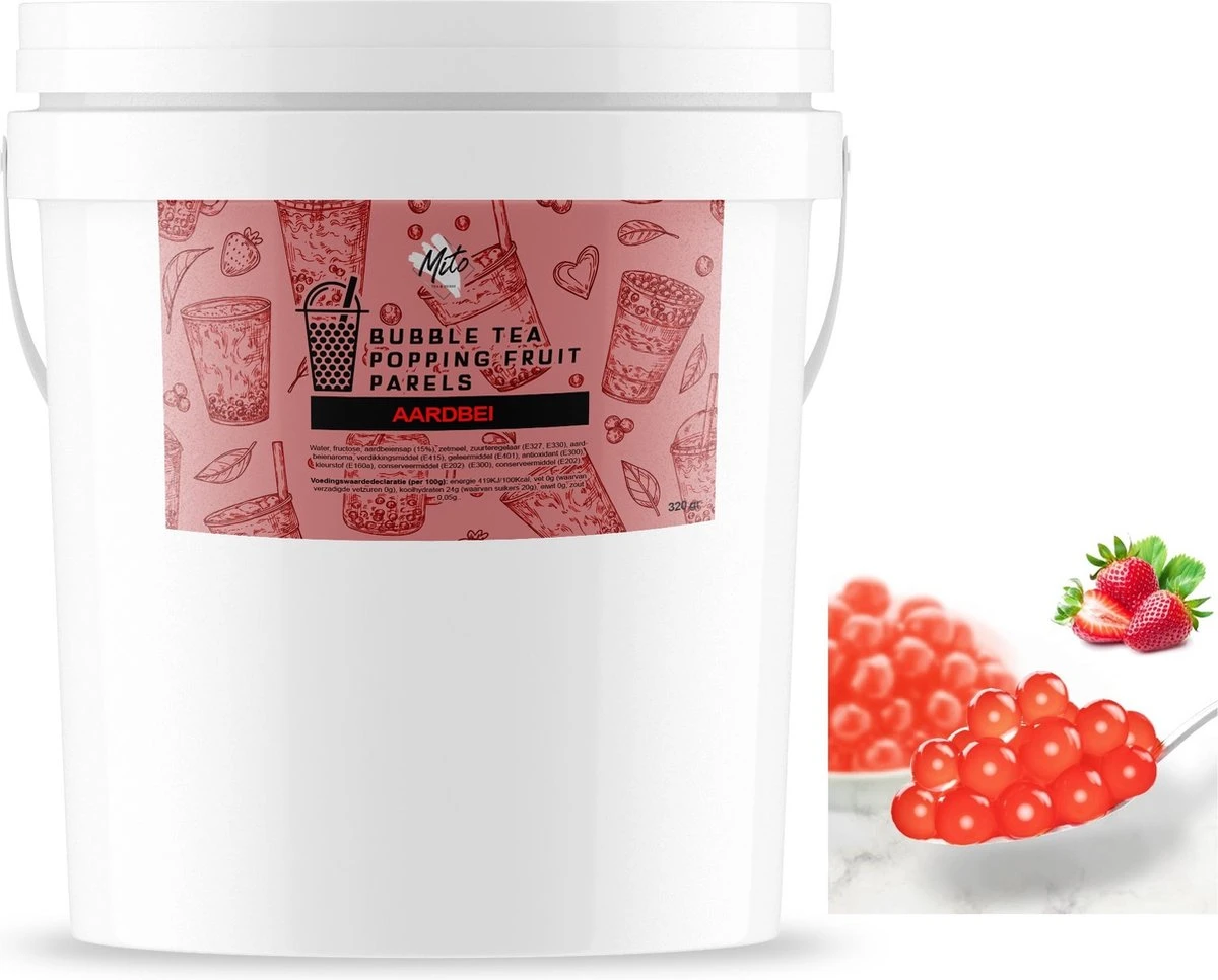 Mito Tea Popping Fruitparels - Boba Bubble Tea Parels - Aardbei - Gratis Verzending - 320 Gr 3 Mito Tea Popping Fruitparels - Boba Bubble Tea Parels - Aardbei - Gratis Verzending - 320 Gr