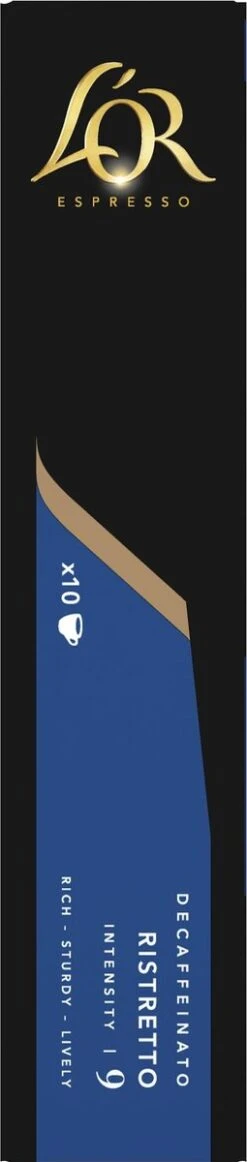 L'OR Espresso Ristretto Decaffeinato - Intensiteit 9/12 - 10 X 10 Capsules -Veilige Voedselwinkel 255x1200