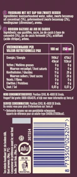 Hero Cassis Frisdrank Blikjes - The Original - Gemaakt Van Zwarte Bessen - Handige Tray - 24 X 250ml -Veilige Voedselwinkel 523x1200