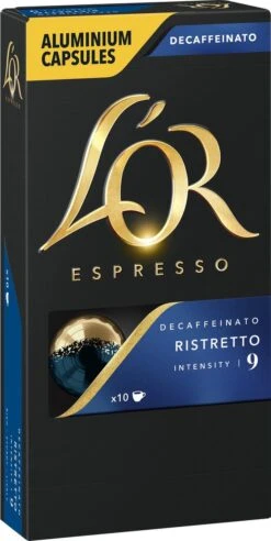L'OR Espresso Ristretto Decaffeinato - Intensiteit 9/12 - 10 X 10 Capsules -Veilige Voedselwinkel 603x1200