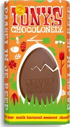 Tony's Chocolonely Pasen Chocolade Geschenkset Blei Ei - Melkchocolade Reep + Karamel Zeezout - Paas Cadeau Met 2 Chocolade Repen - 2 X 180 Gram -Veilige Voedselwinkel 666x1200