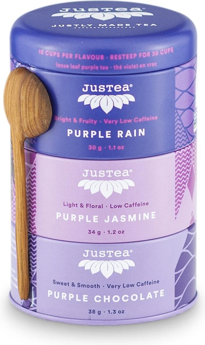 Trio Purple Tea-Justea-Biologisch-Losse Thee-Paarse Thee-Theekado 3 Trio Purple Tea-Justea-Biologisch-Losse Thee-Paarse Thee-Theekado