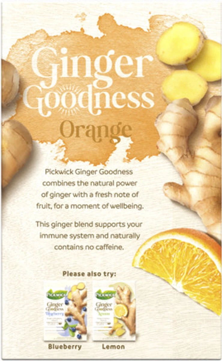 Pickwick Kruidenthee Ginger Goodness Orange - 4 X 15 Theezakjes 4 Pickwick Kruidenthee Ginger Goodness Orange - 4 X 15 Theezakjes - Afbeelding 2