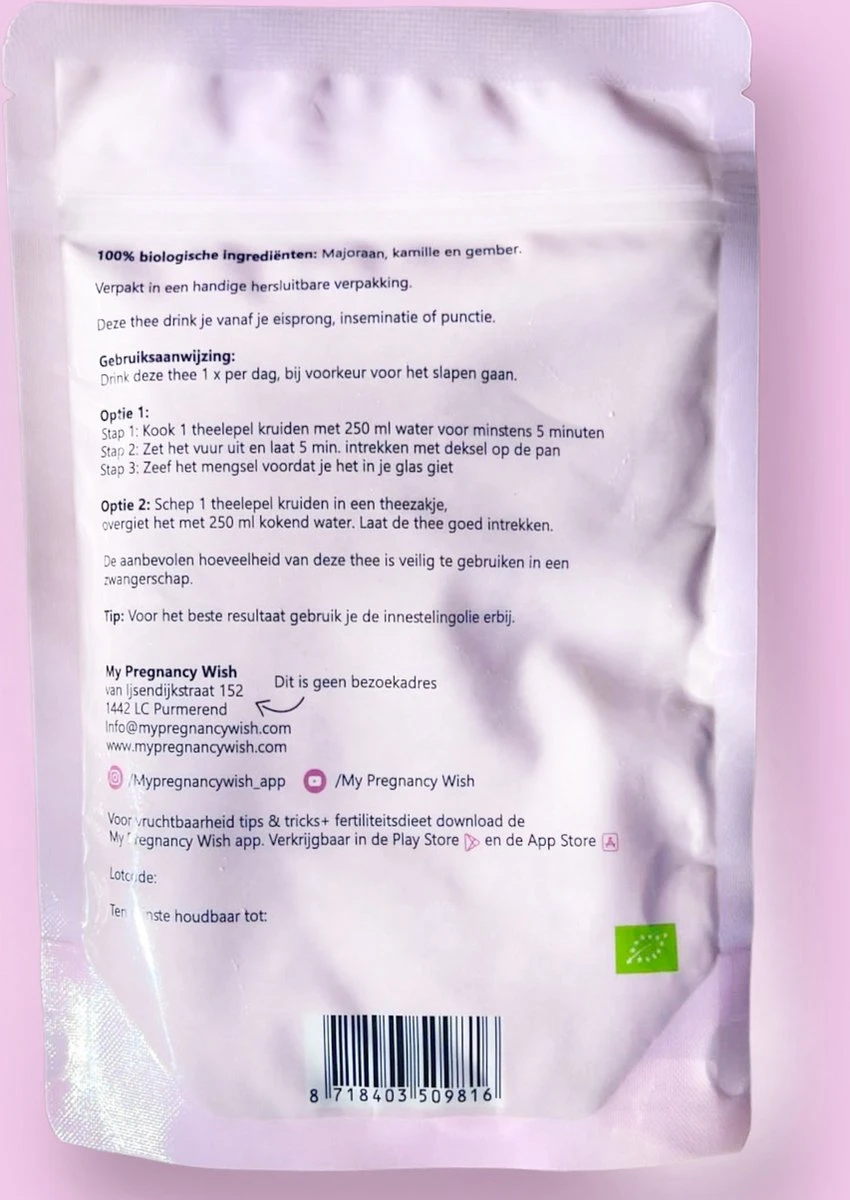 Biologische Innesteling Thee, Zwanger Worden, Innesteling Bevorderen, Innesteling Stimuleren, Vruchtbaarheid Verbeteren, Fertiliteit, IVF, ICSI, IUI, Ontspannen Baarmoeder, Warmte, Bloedcirculatie, Hormoonbalans 4 Biologische Innesteling Thee, Zwanger Worden, Innesteling Bevorderen, Innesteling Stimuleren, Vruchtbaarheid Verbeteren, Fertiliteit, IVF, ICSI, IUI, Ontspannen Baarmoeder, Warmte, Bloedcirculatie, Hormoonbalans - Afbeelding 2
